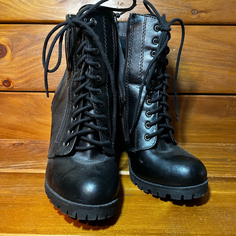 Black Lace-Up Ankle Boots
